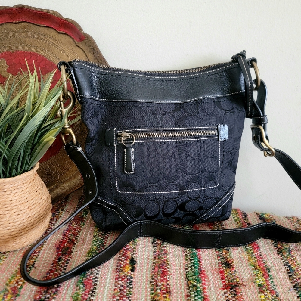 Coach Navy and Black Signature Crossbody Bag